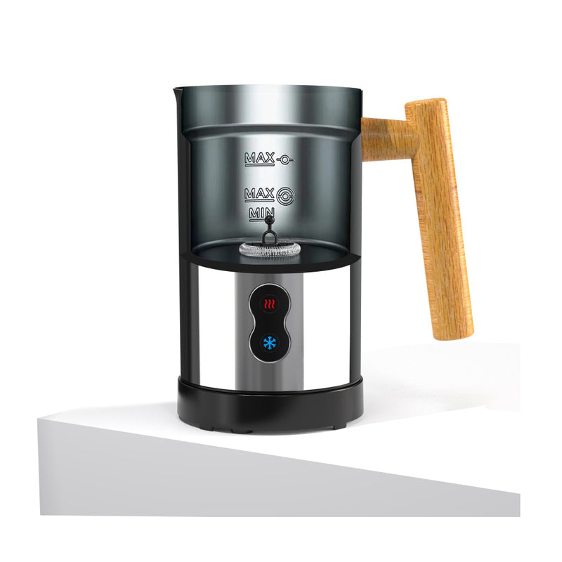 Upgrade Your Coffee Experience with Our Automatic Stainless Steel Electric Milk Frother | Hot & Cold Frothing | Real Wood Handle
