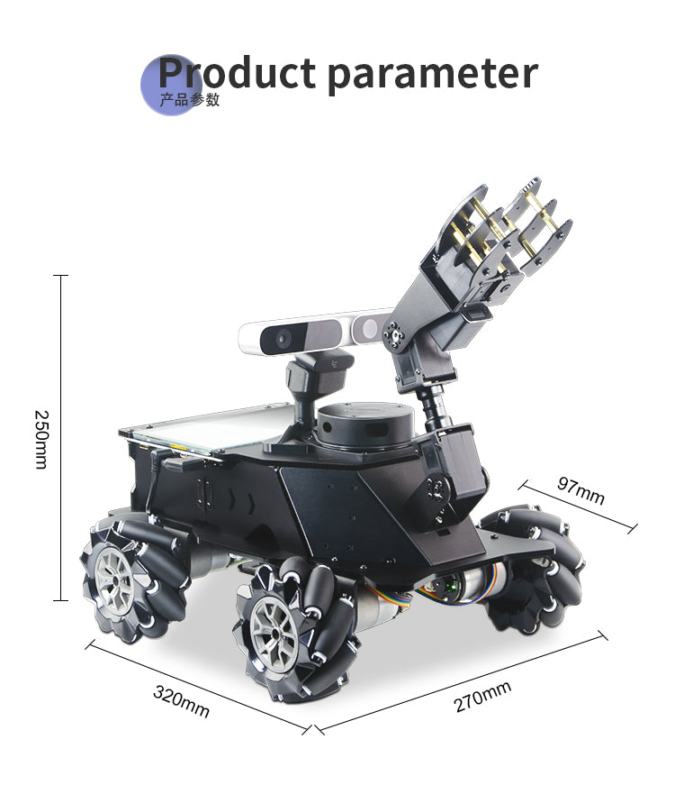 Jetson Nano ROS Mecanum Wheel Robot Car with Moveit Robot Arm and Lidar Mapping Navigation
