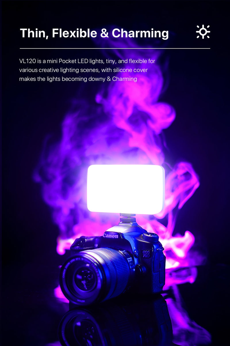 Ulanzi Vijim VL120 3200K-6500K LED Video light with Softbox and RGB Color Filters light for video Conference Lighting Fill Light