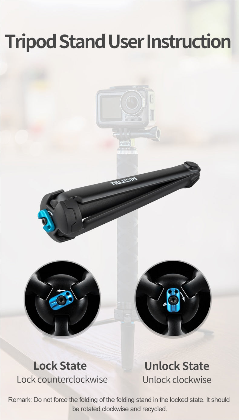 TELESIN 35inch Carbon Fiber Lightest Selfie Stick + Aluminium Alloy Tripod For GoPro Hero 5 6 7 8 9 For Osmo Action Accessories