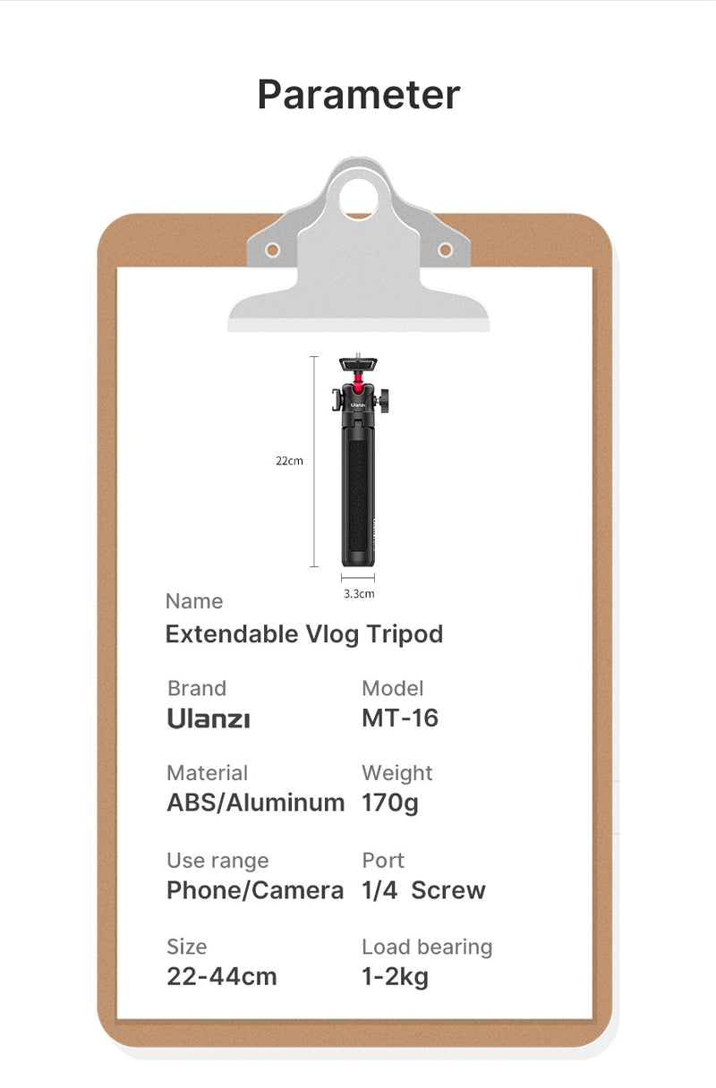 Ulanzi MT-16 Extend Tablet Tripod with Cold Shoe for Microphone LED Video Fill Light Smartphone SLR Camera Tripod