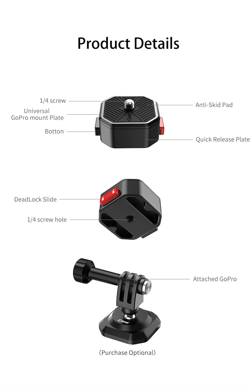 Ulanzi Claw Quick Release Plate Clamp Quick Instal System DSLR Gopro Action Camera Shoulder Strap Belt Clamp Quick Switch Kit